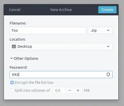 File Roller Screenshot for new archive