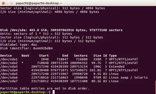screen shot of partition table