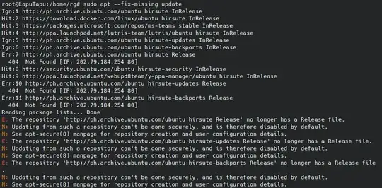 Screenshot of update error