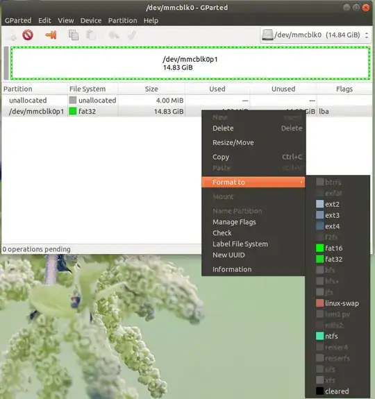exfat greyed out when attempting to format an existing partition