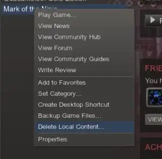 Right-clicking on Steam Title in Library
