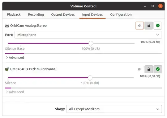 Pavucontrol shows the device