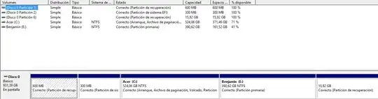 partitions in Windows tool