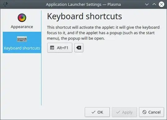 Application Launcher Settings, Keyboard shortcuts