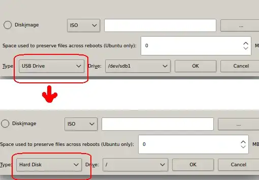 unetbootin installation media change