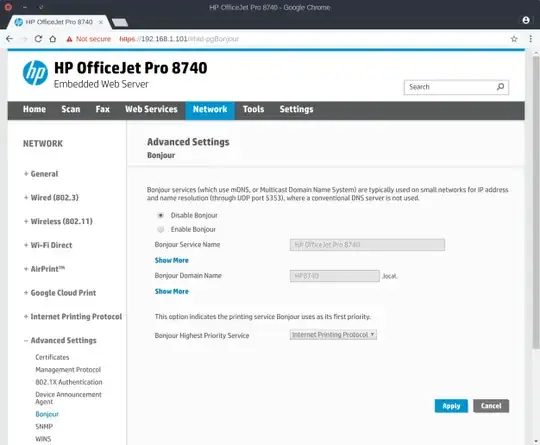 Disable Bonjour on an HP printer using the web interface