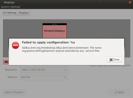 Screenshot of error message