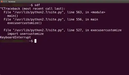 When I press ctr-C it is echo-ing some python exception stack