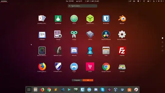 Ubuntu Show Applications Screenshot with dash to dock
