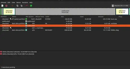 screenshot of partitions with large unallocated area