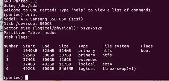 parted output in terminal