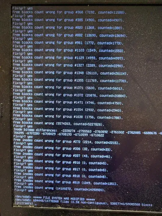 Pic2-End of fsck on Ubuntu partition. Need to reboot again.