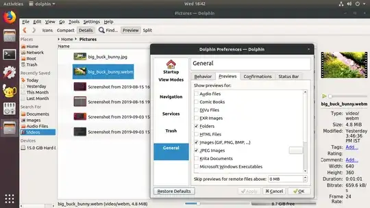 Dolphin with thumbnails and preview pane