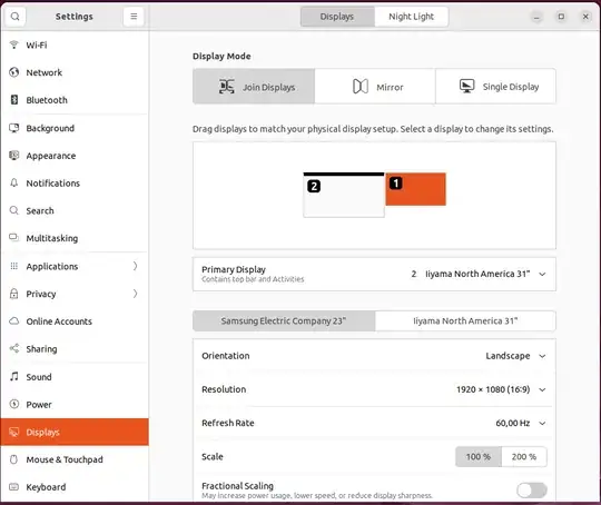 corrent display settings