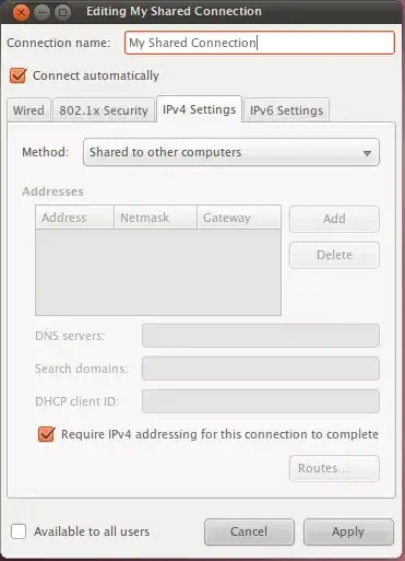 Sharing internet over ethernet