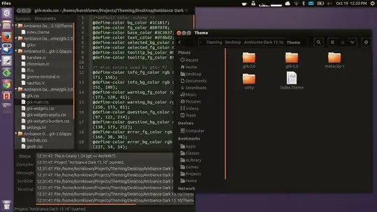 Screenshot of theme with Nautilus and Geany open