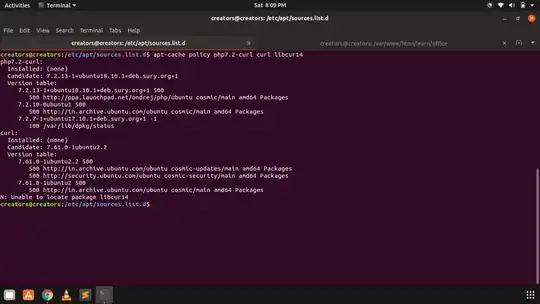 output of apt-cache policy php7.2-curl curl libcurl4