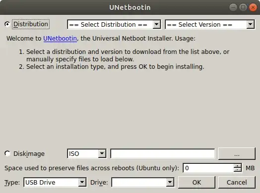 Fullly functioning UNetbootin screen
