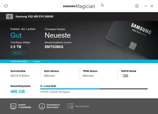 Samsung Magician output.