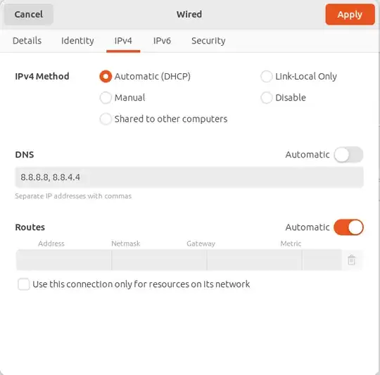 Wired network settings