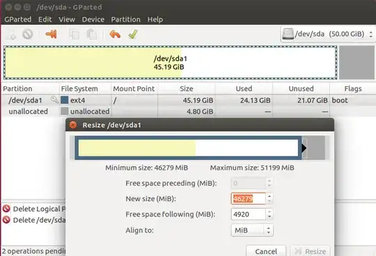 Cannot shrink /dev/sda1