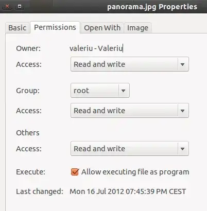 Permissions tab - tried changing it, but it would reset itself automatically