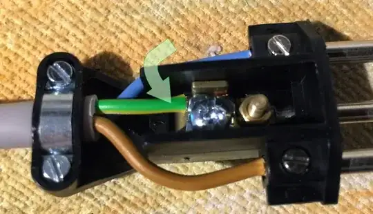 Power Connector with arrow pointing to Yellow-Green lead