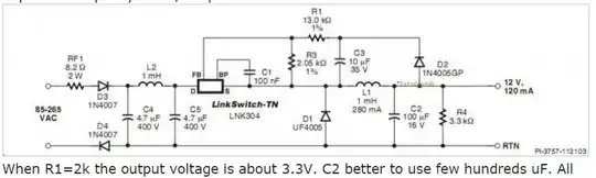 When R1=2k the output voltage is about 3.3V.
