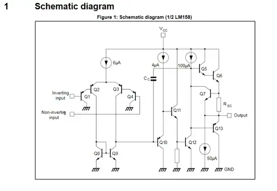on the left, class B amplifier with short-to-ground protection and 50uA offset