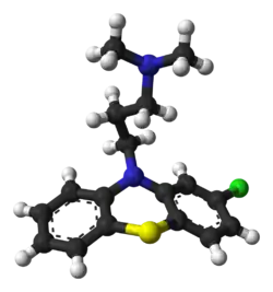 Ball-and-stick model of the chlorpromazine molecule