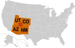 An image showing where the Four Corners region is located