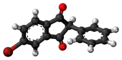 Ball-and-stick model of the isobromindione molecule
