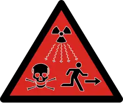 2007 ISO radioactivity danger symbol intended for IAEA Category 1, 2 and 3 sources defined as dangerous sources capable of death or serious injury.[40]