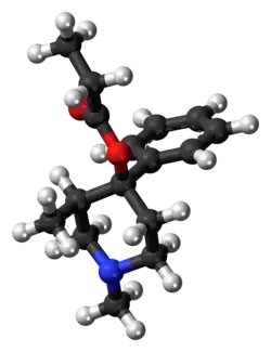 Ball-and-stick model of the alphaprodine molecule