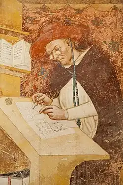 Detail of a portrait of the Dominican cardinal and renowned biblical scholar Hugh of Saint-Cher, painted by Tommaso da Modena in 1352