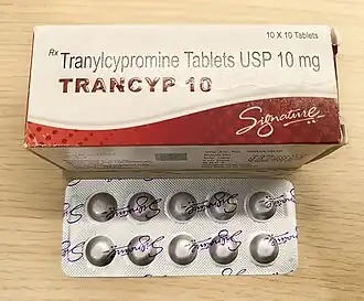 A box of tranylcypromine manufactured in India