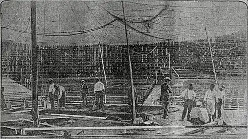 Prepping the Vernon arena for a "Japanese wrestling" exhibition (Los Angeles Times, September 4, 1915)