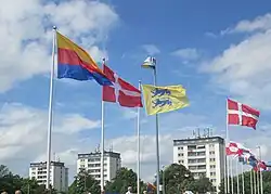 The flags of North Frisia, Denmark and Southern Schleswig Danes