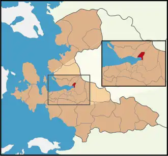 Map showing Bayraklı District in İzmir Province