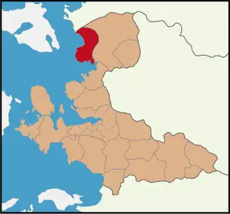 Map showing Dikili District in İzmir Province