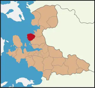 Map showing Foça District in İzmir Province