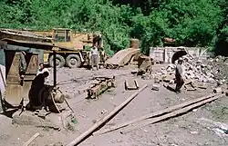 Remains of the 600 mm (1 ft +5⁄8) mining railway at Șotânga-Margineanca, 1999