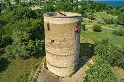 Watch tower of Vytautas the Great in Kherson Oblast with the historical state flag of Lithuania