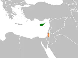 Map indicating locations of Cyprus and Palestine