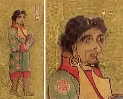 Man from Khotan (于闐國 Yutian) visiting the Chinese Tang dynasty court, in Wanghuitu circa 650 CE