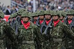 Japan Ground Self-Defense Force soldiers, wearing red cravats