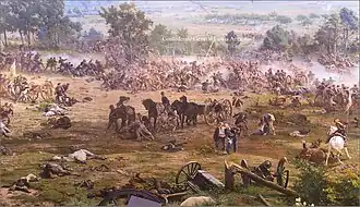 Confederate General Lewis Armistead at The Angle [a] He was shot three times, and died, probably of sepsis, two days later in a Union field hospital.