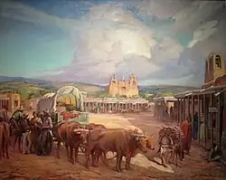 View of the Santa Fe Plaza in the 1850s