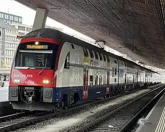 An S24 Re 450 locomotive at Zürich Hauptbahnhof, one of the stations on the line.