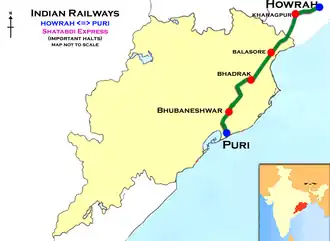 (Howrah–Puri) Shatabdi Express route map